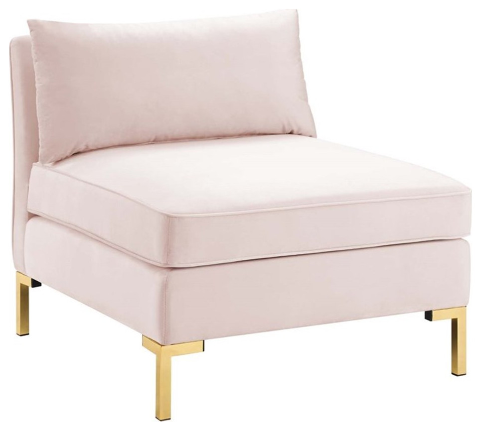 Pemberly Row Performance Velvet Upholstered Armless Sectional Chair in Pink