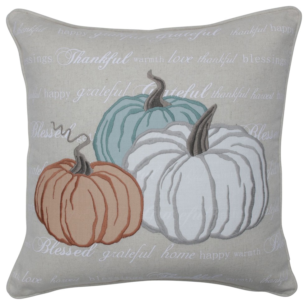 Natural Thankful Pumpkins Harvest Decorative Pillow Multicolored