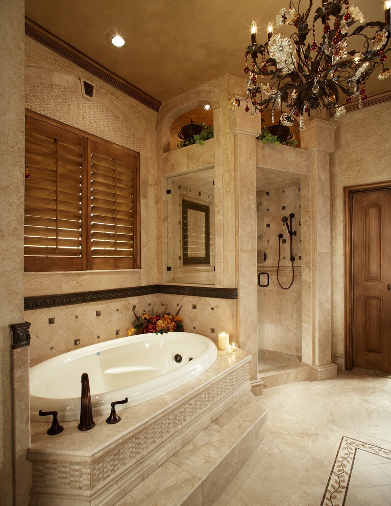 Warm, Elegant Bathroom with Dark Wood Cabinets ...