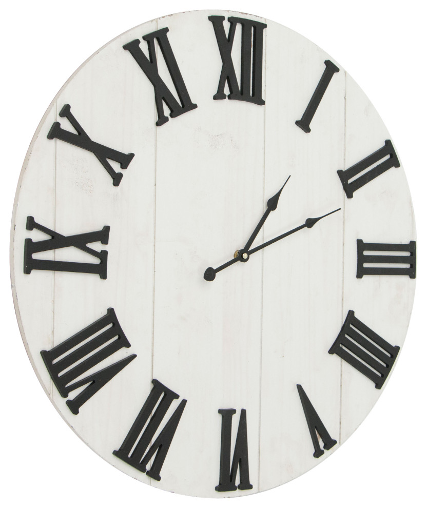 Whitewashed Wood Rustic Oversized Wall Clock (25") Farmhouse Wall Clocks by American Art