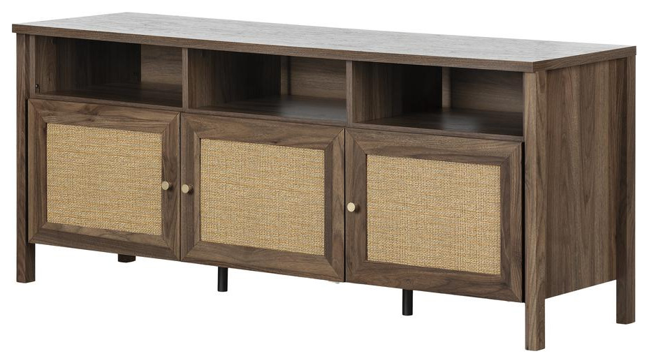 Balka TV Stand, Natural Walnut and Printed Rattan Tropical