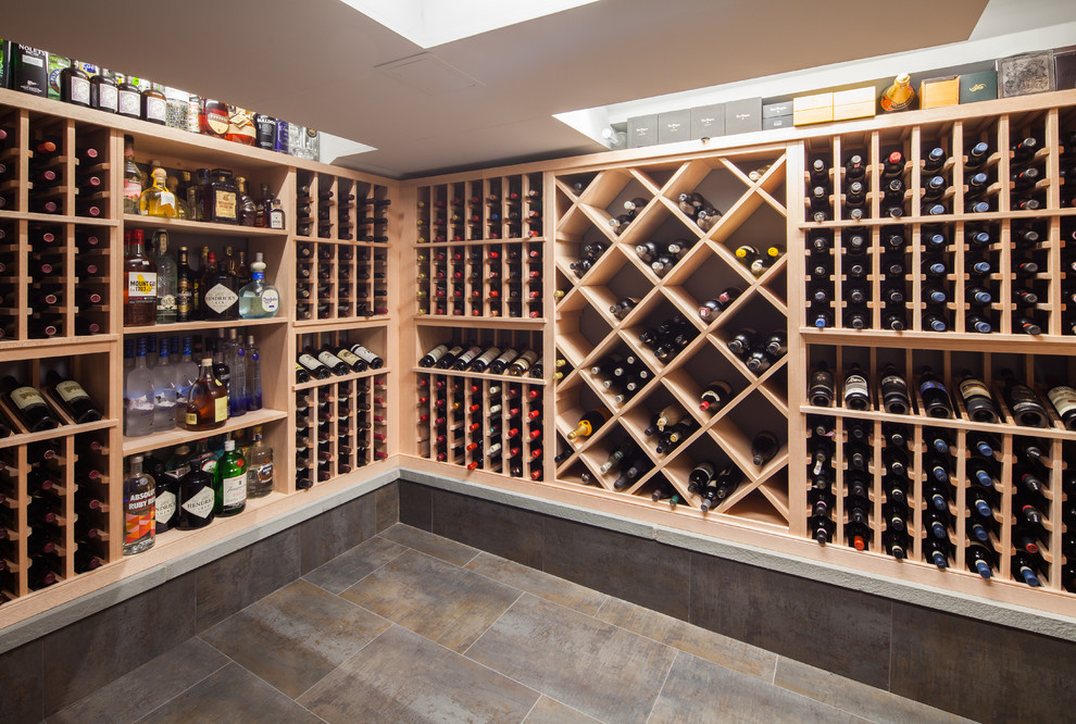 Photo of a transitional wine cellar in New York.