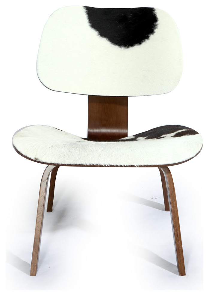 Kardiel Plywood Chair, Black & White Cowhide, Walnut Stain Base
