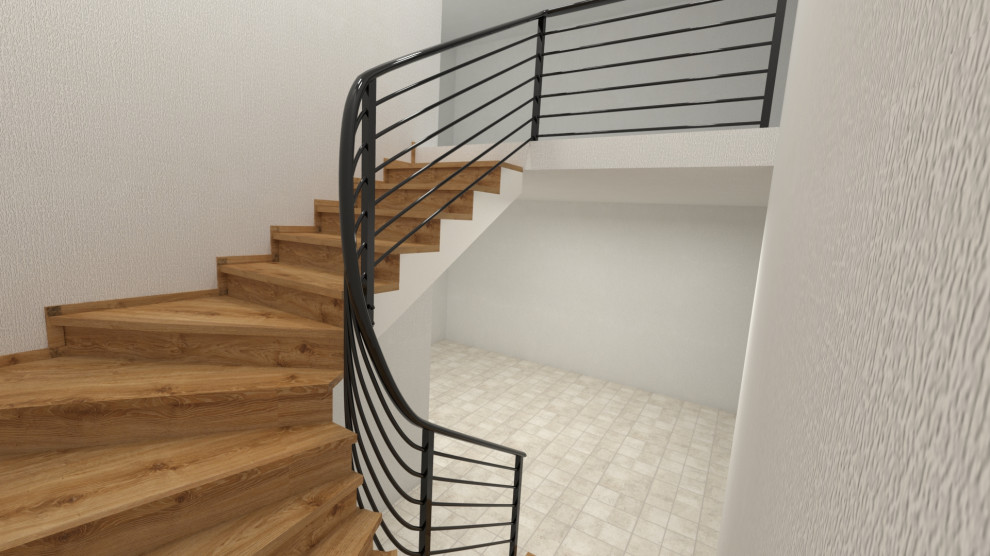 Забежная лестница с металлическим ограждением