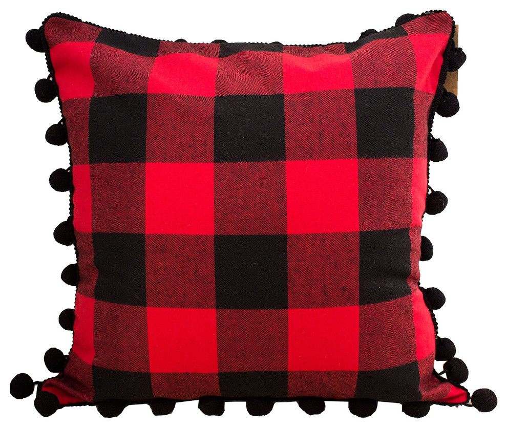 Buffalo Plaid With Pom Pom Design Throw Pillow Case Insert 17