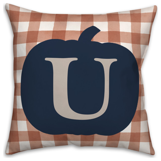 Blue Pumpkin Monogram U 18x18 Spun Poly Pillow