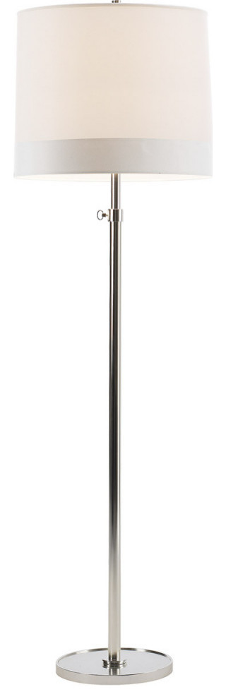 Simple Floor Lamp, 1-Light, Soft Silver, Silk Banded Shade, 80"H
