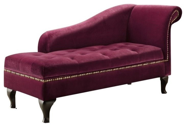 Bowery Hill Tufted Storage Chaise Lounge in Red