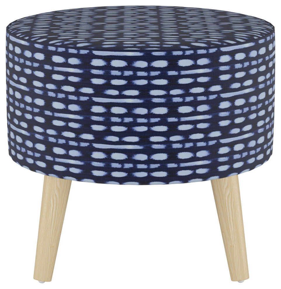Ottoman, Blot Stripe Cobalt, One Size Midcentury Footstools And