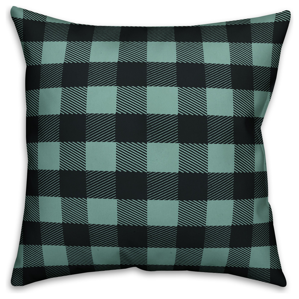Teal Buffalo Check Plaid Outdoor Throw Pillow, 18"x18" Farmhouse