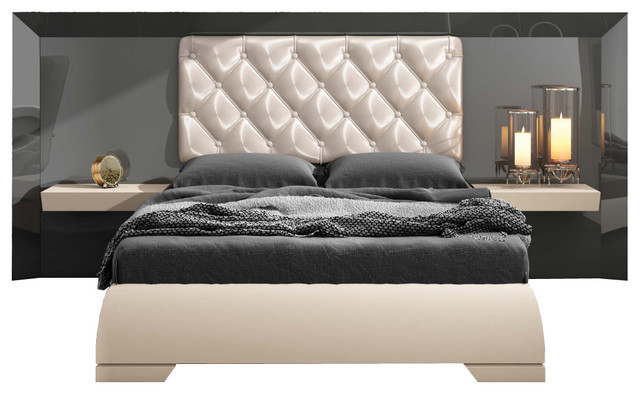 Md Karen 31 Special Headboard Bedroom Set Glossy Gray Cream Md Karen 31 Special Headboard Bedroom Set Glossy Gray Cream Contemporary Furniture Sets By Macral Design Corp