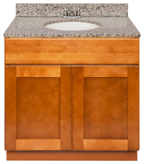 Brown Bathroom Vanity 36", Burlywood Granite Top, Faucet LB3B