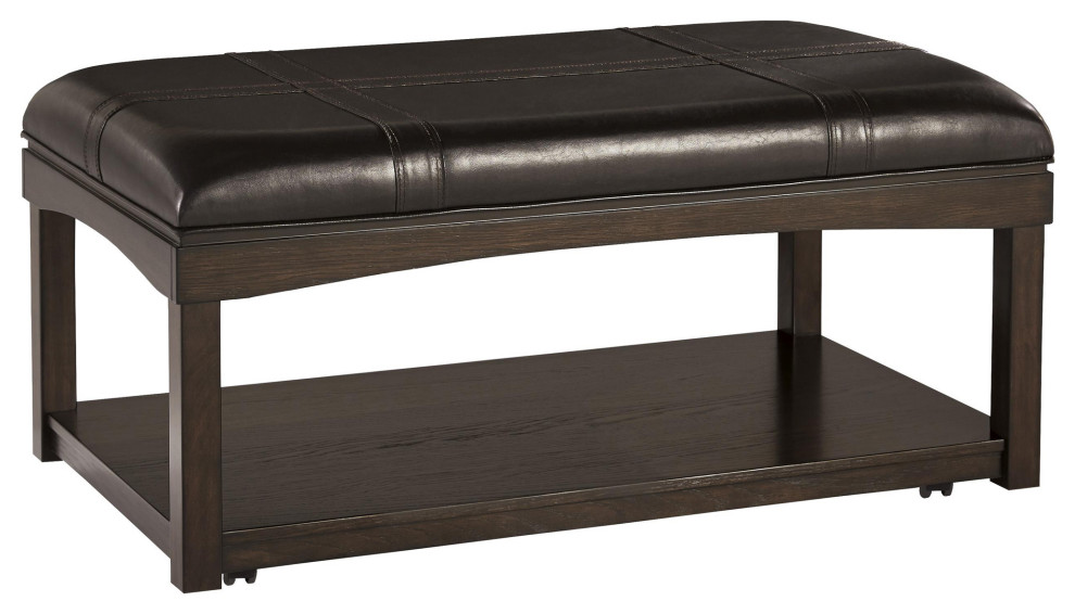 Leatherette Upholstered Ottoman Cocktail Table with Open Bottom Shelf