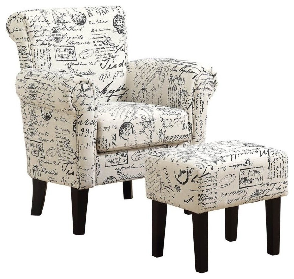 Monarch Fabric Script Accent Chair In, French Script Bar Stools