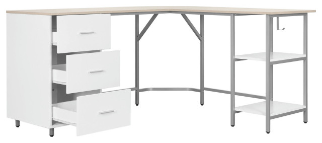 Techni Mobili L-Shape Home Office Two-Tone Desk with Storage, Sand ...