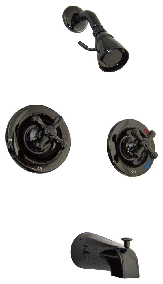 Water Onyx Twin Cross Handle Pressure Balanced Tub Shower Faucet, Volume Control Traditional