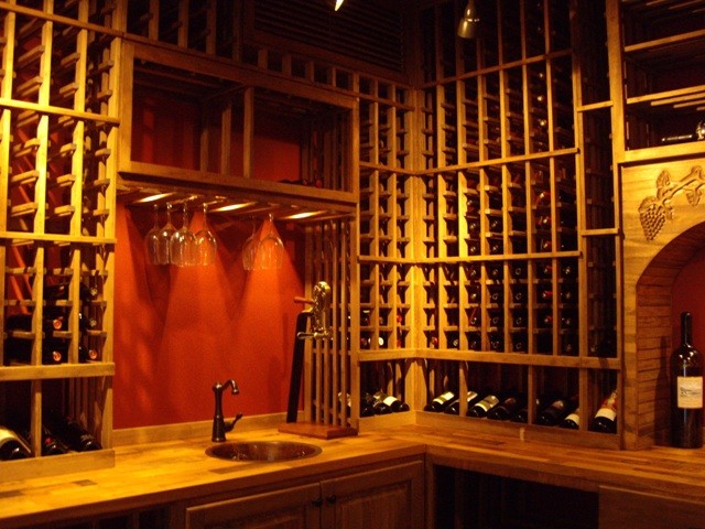 Custom Wine Cellar Louisiana Reclaimed Cooperage Barrel Counter