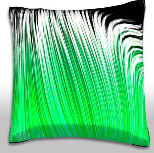Green Linear Pattern Pillow. Polyester Velour Throw Pillow