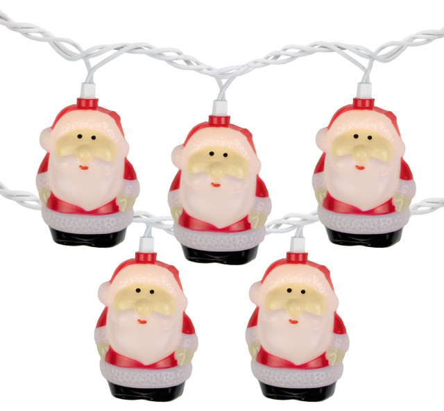 10Count Santa Claus Christmas Light Set 6ft Green Wire Modern