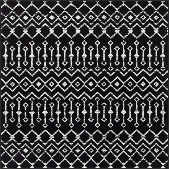 Unique Loom Beige/Ivory  Moroccan Trellis Area Rug, Black/Ivory, 6'0x6'0, Square