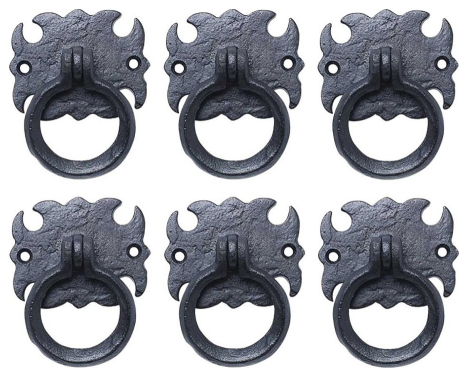 Black Ring Pull Wrought Iron 3" Drawer Door Rust Resistant Pack