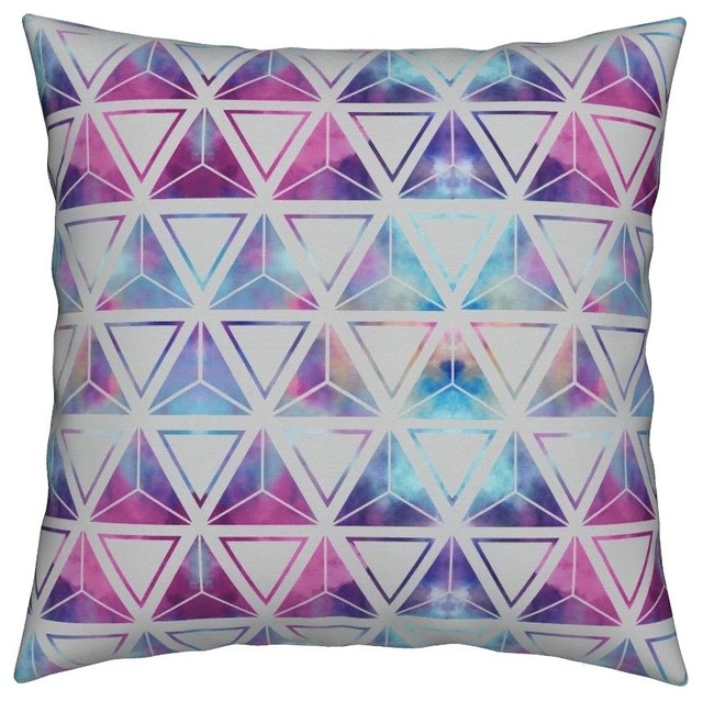 Geometric Triangles Tie Dye Purple Magenta Throw Pillow