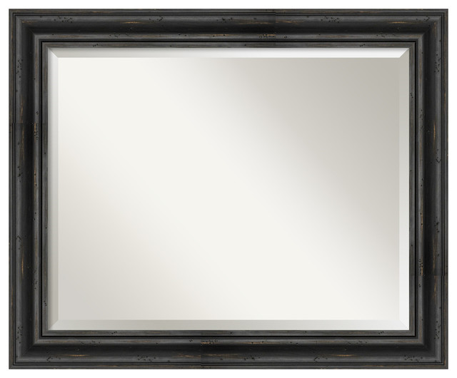 Rustic Pine Black Wood Bathroom Mirror, 33"x27" French Country