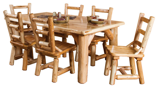 7 Piece Rustic White Cedar Log Family, Rustic Living Room Table Set