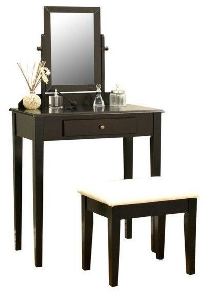Contemporary Espresso Vanity Set With Beveled Mirror Transitional Bedroom Makeup Vanities By Hilton Furnitures Houzz Contemporary Espresso Vanity Set With, Espresso Vanity Set With Lights