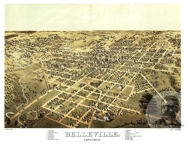 Old Map of Belleville Illinois 1867, Vintage Map Art Print, 24