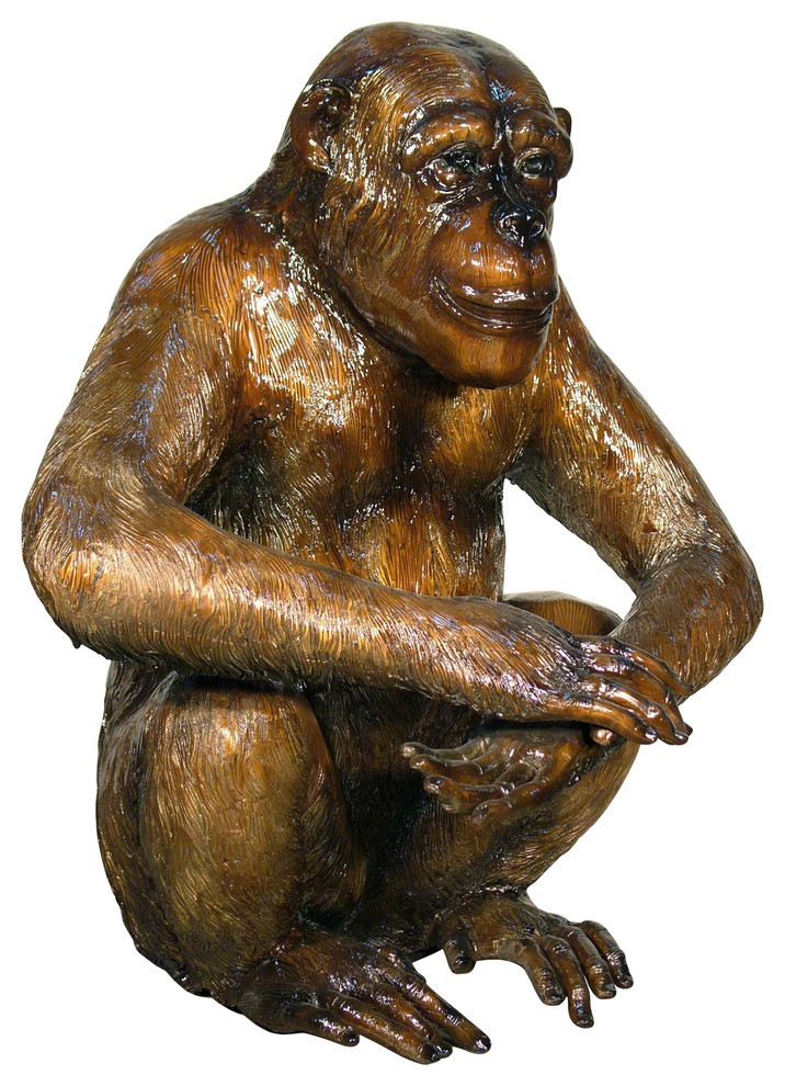 Sitting Monkey Bronze Sculpture, Special Patina Finish Contemporary