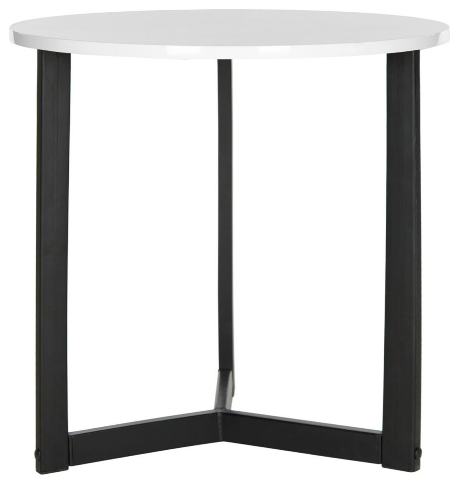 Arden Mid Century Modern Lacquer End Table, White/Black Scandinavian