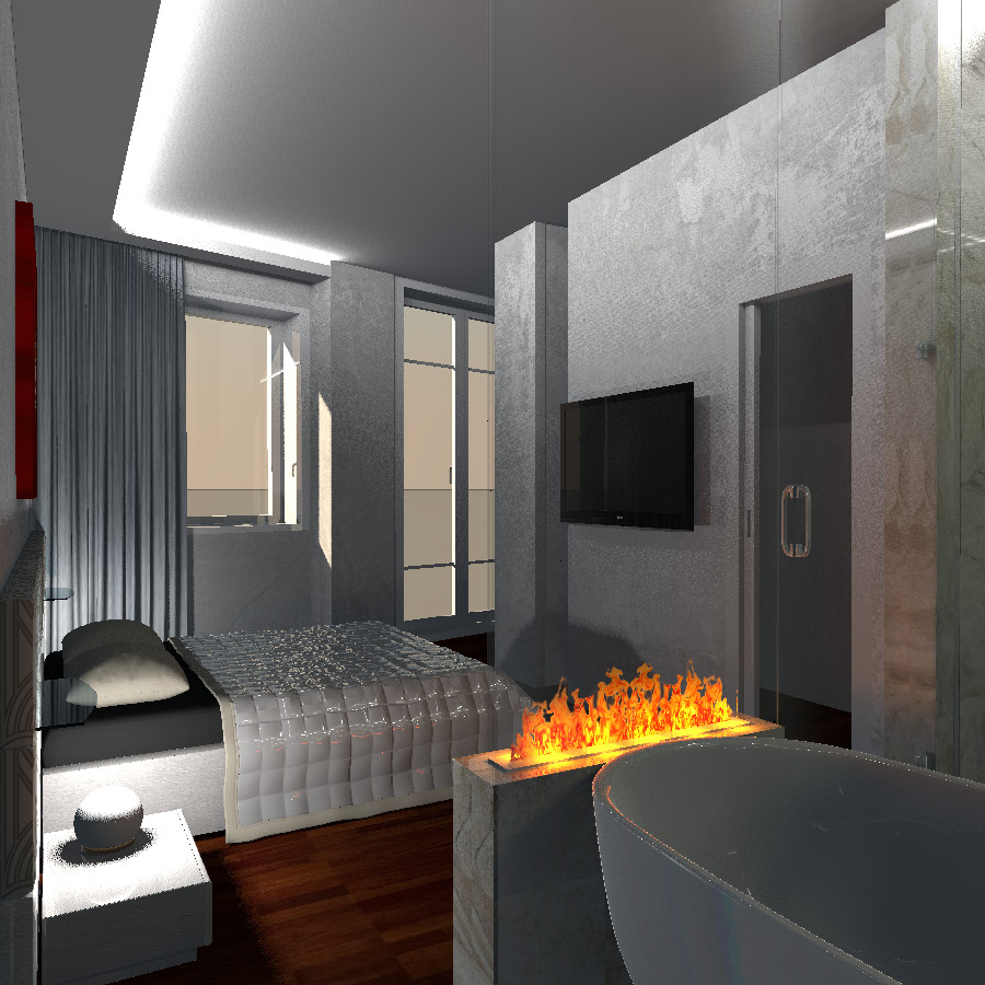 Спальня и ванная для молодой супружеской пары