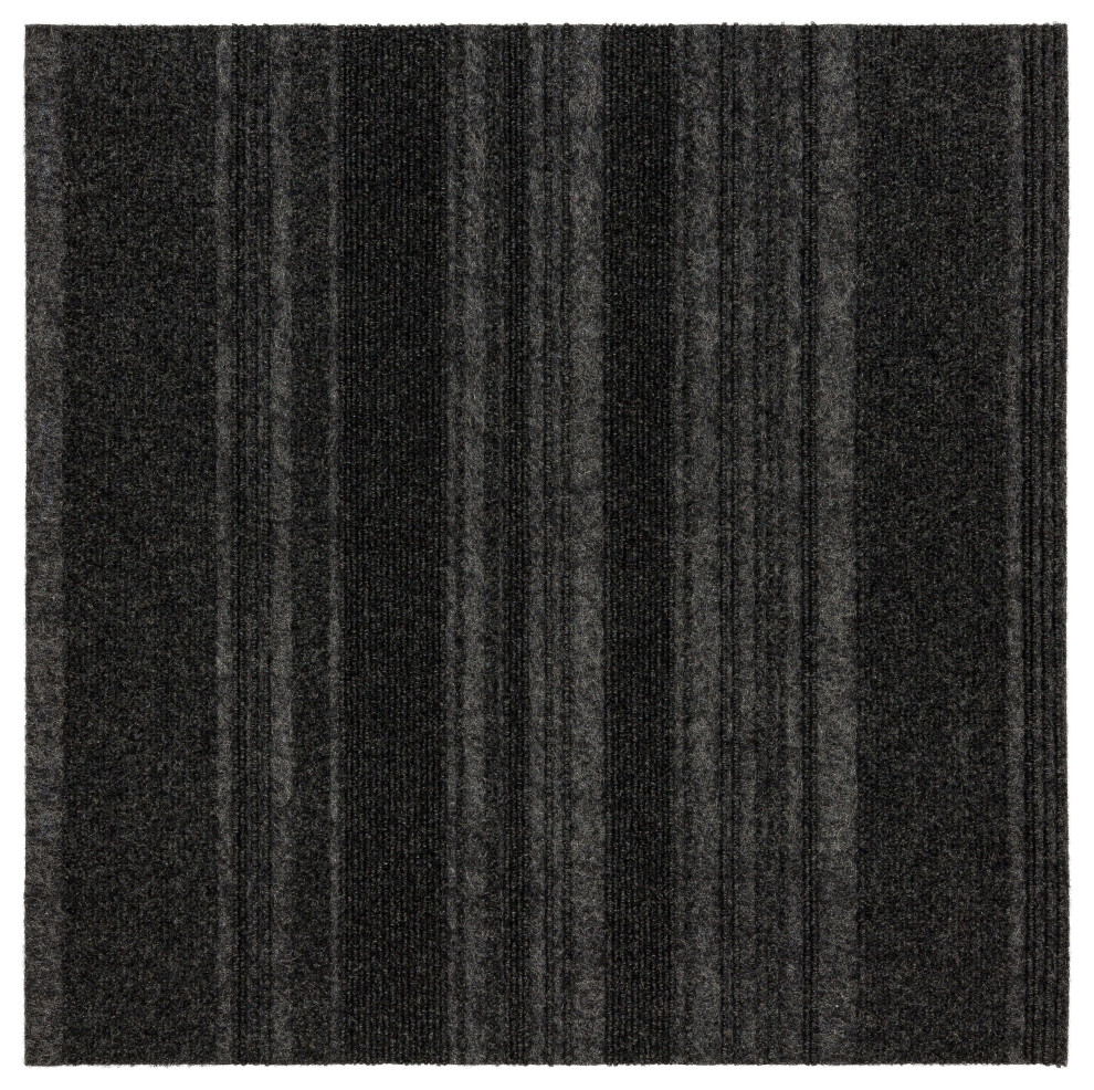 Tabular Peel and Stick Carpet Tile, Pack of 15, Black, 24"x24"