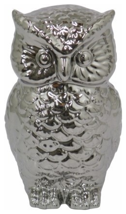 Ceramic Owl Figurine Silver Rustic Decorative Objects And Ceramic Owl Figurine Silver