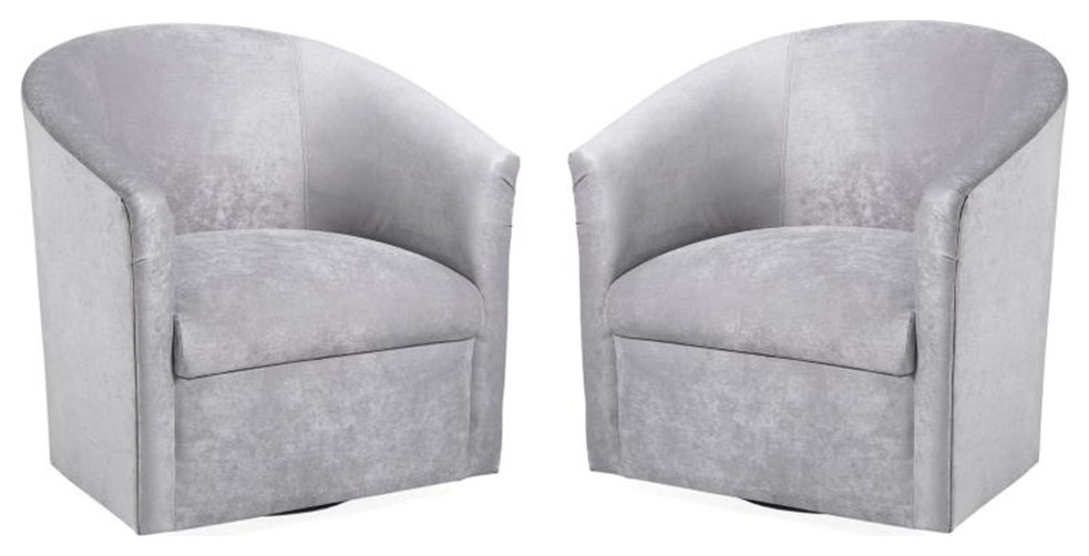 Home Square Microfiber Swivel Accent Chair in Silver Gray Set of 2