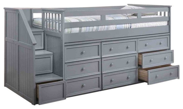 Marlena Grey Full Size Storage Low Loft, Loft Queen Bed Frame With Storage