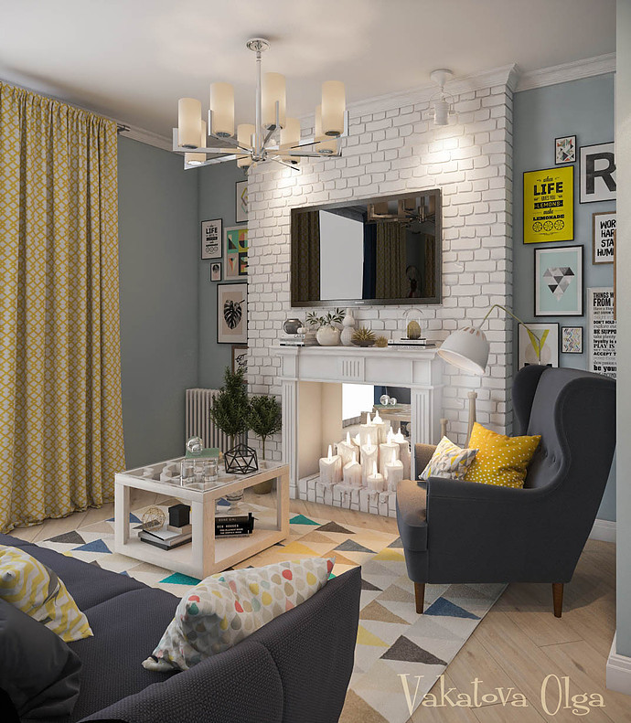 Интерьер гостиной в скандинавском стиле.