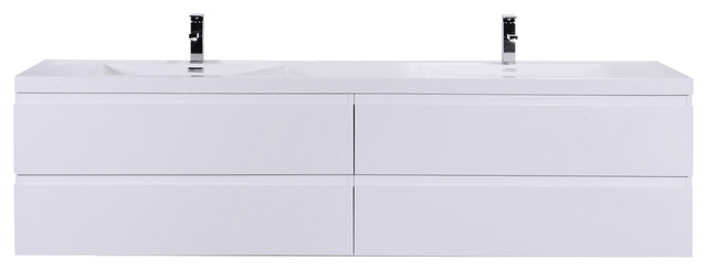 Mob 72 Double Sink Wall Mounted Bathroom Vanity With Reinforced Aspen Wall Mounted Double Vanity 72 High Gloss White