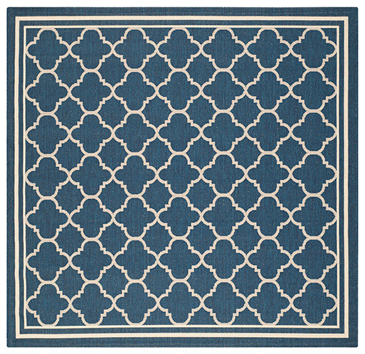 Courtyard Navy and Beige Square: 7 Ft. 10 In. x 7 Ft. 10 In. Rug