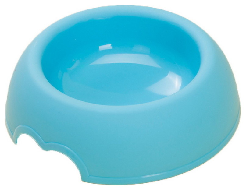 blue plastic dog bowl