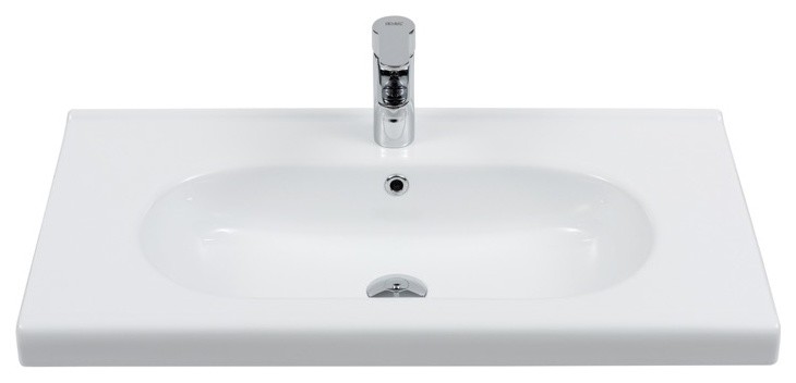 Rectangle White Ceramic Wall Mounted Sink or Self Rimming Sink, White, One Hole