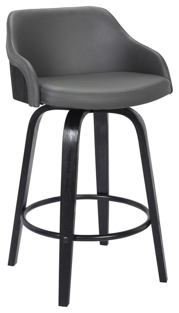 Hutton 26 Swivel Counter Stool Black Brush Wood Finish And Gray Faux Leather Midcentury Bar Stools And Counter Stools By Armen Living