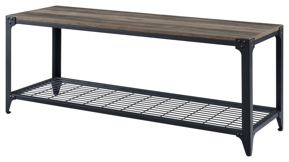 48" Industrial Angle Iron Entry Bench, Gray Wash Industrial Accent