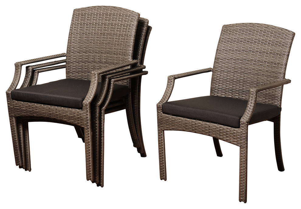 Rolland 4-Piece Gray Synthetic Wicker Armchair Set With Gray Cushions