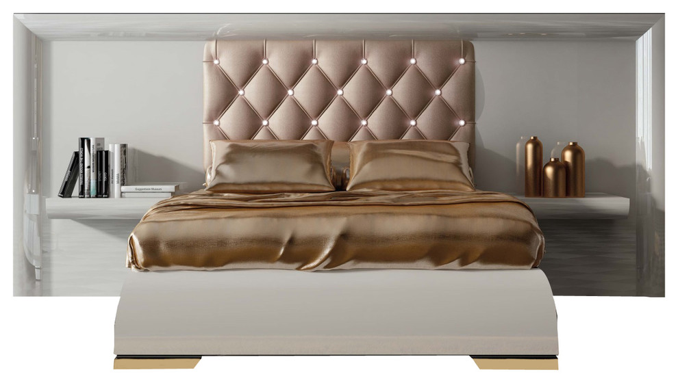 Md Sophie 44 Special Headboard Bedroom Set, Glossy White, Queen