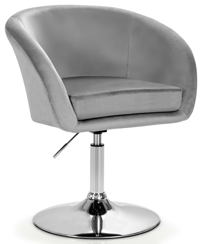 Costway Modern Velvet Chair Height Adjustable Bar Stool Swivel Makeup Seat Grey
