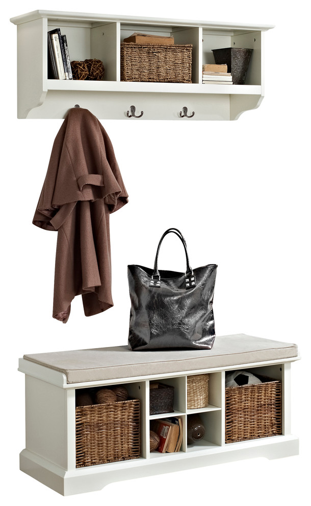 Brennan 2Piece Entryway Bench and Shelf Set Tropical Upholstered