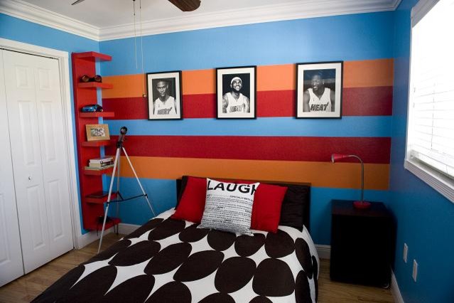 miami heat inspired boys bedroom - contemporary - bedroom