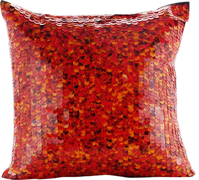 Red Western Throw Pillows Art Silk 20"x20" Scales Mermaid, Koi Fishy Scales